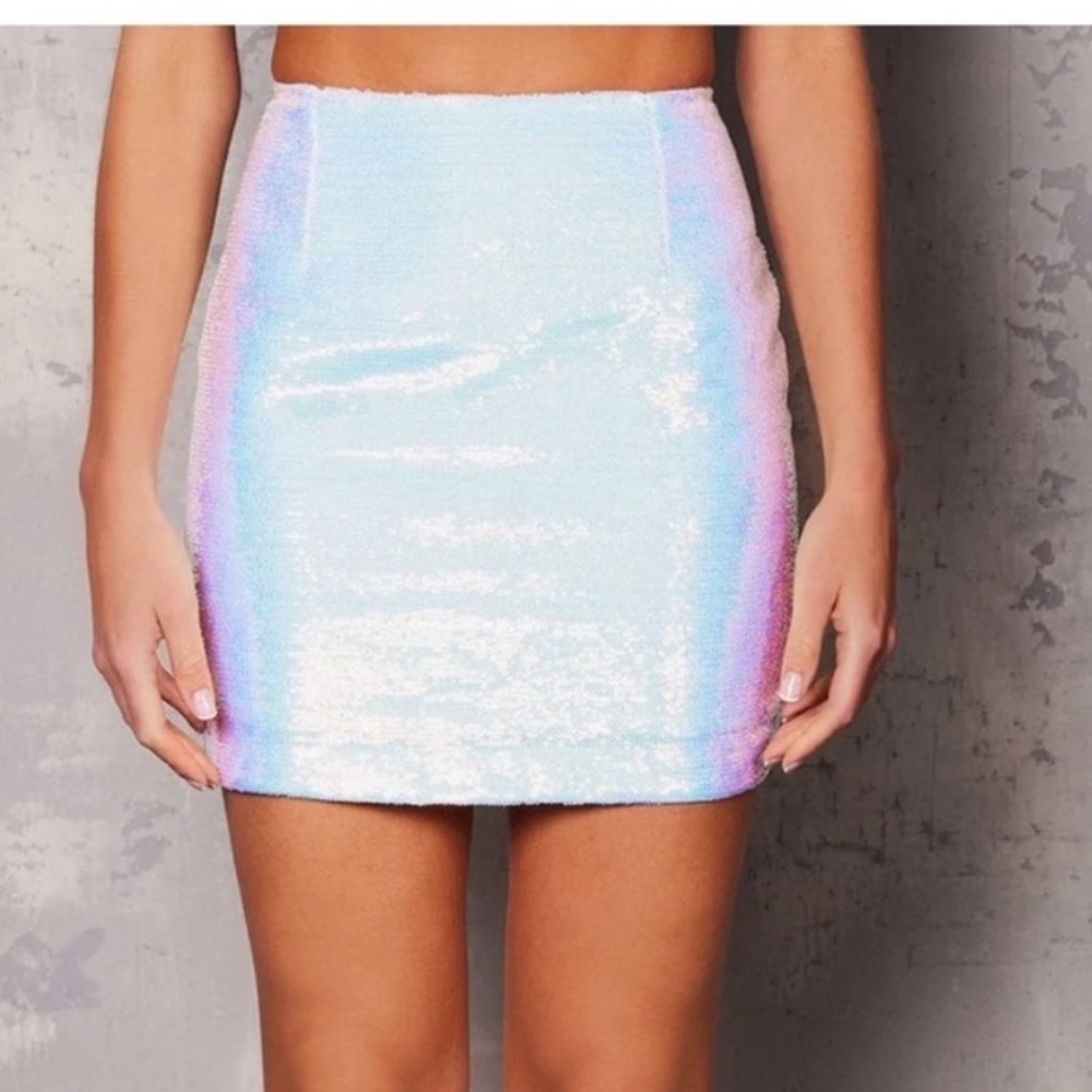 Nadine Merabi Phoebe Sequin White Skirt S/M NWT - Picture 1 of 6